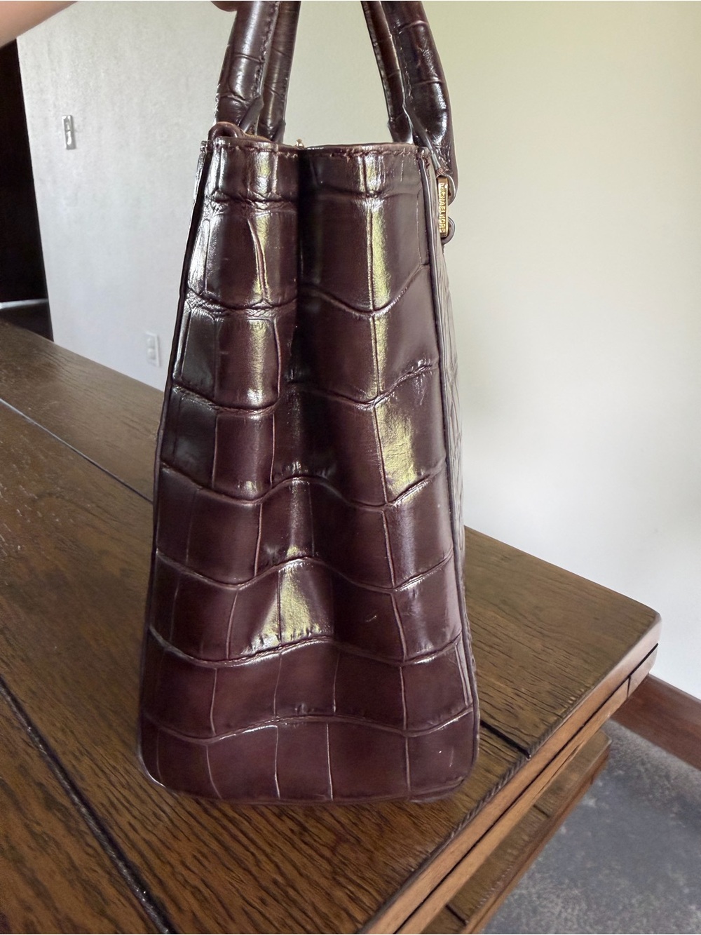 Michael Kors Kellen Crocodile Embossed Leather Satchel Crossbody Brown - Picture 5 of 14